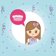 cute and little girl thinking in sweet cake