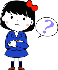 A cute bob cut female student expressing emotion