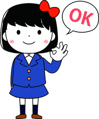 A cute bob cut female student expressing emotion