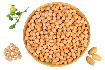 Peas isolated on white background, top view