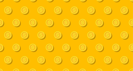 Money or finance yellow background with dollar coins pattern.