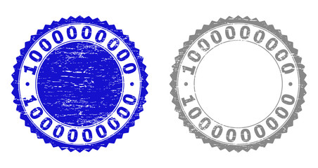1000000000 stamp seals with distress texture in blue and gray colors isolated on white background. Vector rubber watermark of 1000000000 tag inside round rosette. Stamp seals with corroded styles.