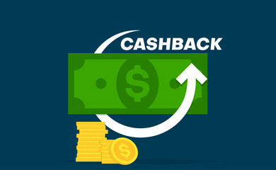Money cashback blue poster with dollars and arrow.