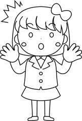 A cute bob cut female student expressing emotion outline