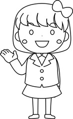 A cute bob cut female student expressing emotion outline