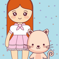 cute and little cat with girl
