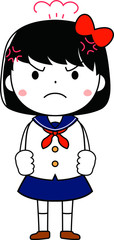 cute bob cut female student in a sailor suit expressing emotion
