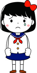 cute bob cut female student in a sailor suit expressing emotion