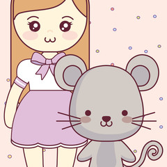 cute and little mouse with girl