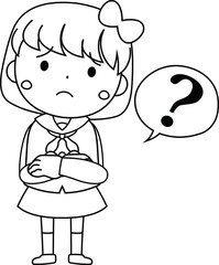 A cute bob cut female student in a sailor suit expressing emotion outline