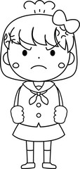 A cute bob cut female student in a sailor suit expressing emotion outline