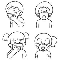 vector set of people using medical protective mask