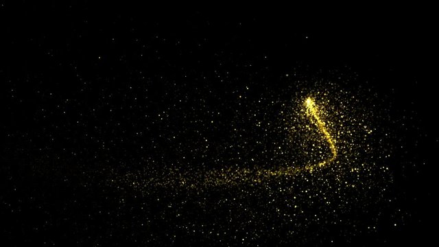 Abstract holiday valentines day background with shining gold sparkling heart particles on black. 4K motion graphic.