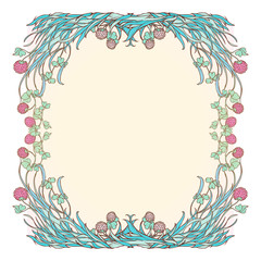Fototapeta na wymiar Decorative square frame with pink clover in bloom. St. Patrick's day festive design. EPS 10 vector illustration