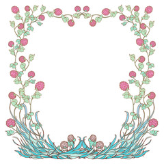 Fototapeta premium Decorative square frame with pink clover in bloom. St. Patrick's day festive design. EPS 10 vector illustration