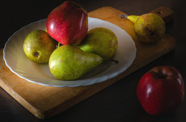 Still life apples pears. Fruits, healthy and full of vitamin