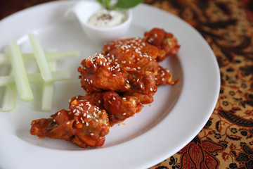 buffalo wings , Fried chicken with hot and spicy sauce