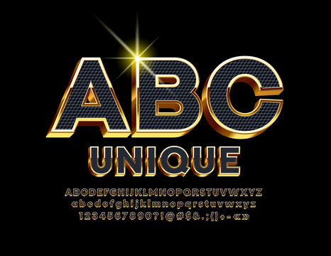 Vector bold Gold Font. Chic Alphabet Letters, Numbers and Symbols. 