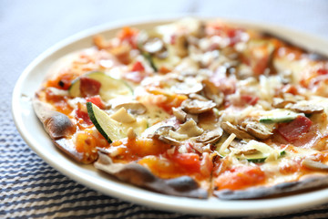 Pizza with bacon and mushroom , italian food