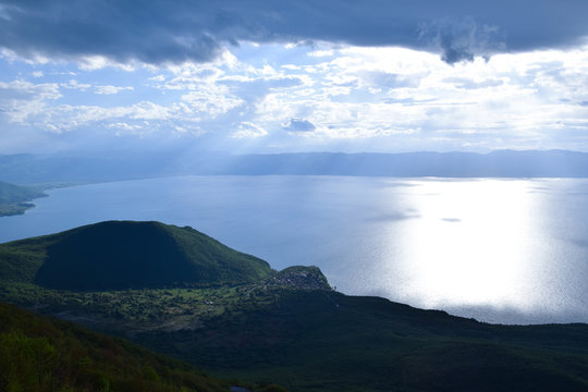 Ohrid Lake, top view. Pogradec, Albania - Macedonia border.