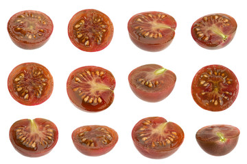 Fototapeta na wymiar Brown cherry tomatoes slice collectiopn