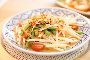 Green papaya salad or Som tam in Thai street food