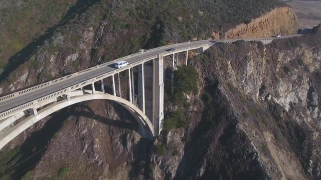 4K Aerial view of Bixby Creek Bridge in Big Sur California USA