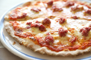 Homemade Pizza with italian sausage , Italian food