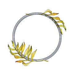 Tropical floral botanical flowers. Watercolor background illustration set. Frame border ornament square.