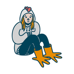 Naklejka premium Doodle sad Caucasian chick