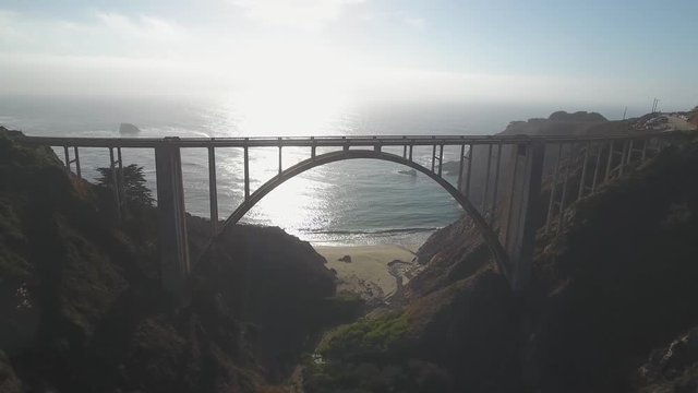 4K Aerial view of Bixby Creek Bridge in Big Sur California USA