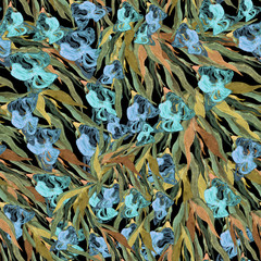 Irises seamless pattern. Hand drawn watercolor botanical illustration. Wallpaper, fabric, giftcraft design.