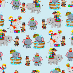 Seamless pattern with elephant while playing circus