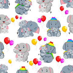 Seamless pattern with happy elephant playing with a cute little elephant 