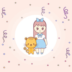 cute and little tiger with girl