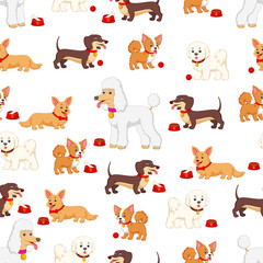 Seamless pattern with different kind of dogs