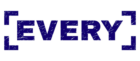 EVERY text seal stamp with grunge texture. Text title is placed inside corners. Blue vector rubber print of EVERY with dirty texture.