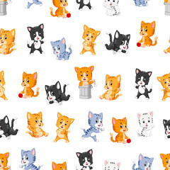 Seamless pattern with various cute cats