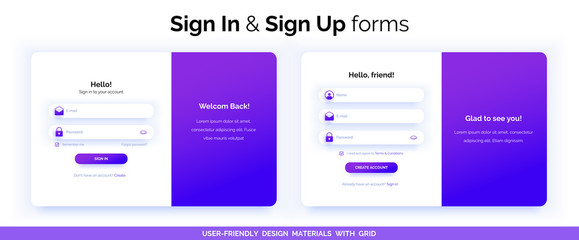 Set of Sign Up and Sign In forms. Purple gradient. - 247517678