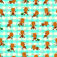 Seamless pattern with ant cartoon