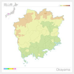 岡山県の地図（等高線・色分け）