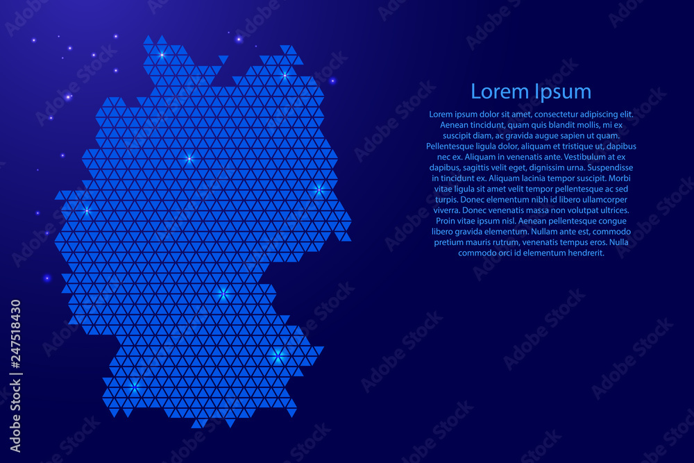 Poster germany map abstract schematic from blue triangles repeating pattern geometric background with nodes