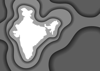 India map abstract schematic from grey monochrome layers paper cut 3D waves and shadows one over the other. Layout for banner, poster, greeting card. Vector illustration.