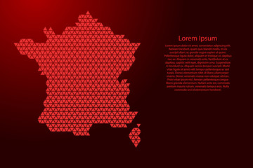 France map abstract schematic from red triangles repeating pattern geometric background with nodes for banner, poster, greeting card. Vector illustration.