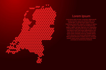 Netherlands map abstract schematic from red triangles repeating pattern geometric background with nodes for banner, poster, greeting card. Vector illustration.
