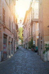 Naklejka premium A street of medieval town in Europe. Rome, Italy