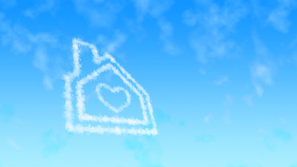 dream of home to success, house symbol on blue sky.