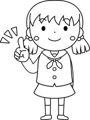 A cute pigtails female student in a sailor suit expressing emotion outline 