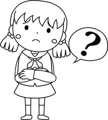 A cute pigtails female student in a sailor suit expressing emotion outline 