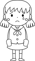 Obraz premium A cute pigtails female student in a sailor suit expressing emotion outline 